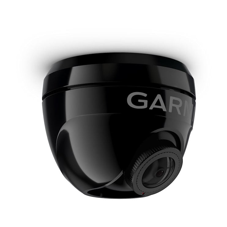 Garmin GC 245 surface-mount marine camera, black dome with Garmin logo.