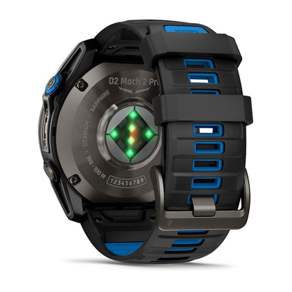 Garmin D2 Mach 2 Pro smartwatch, carbon gray DLC titanium case with blue-accent black strap