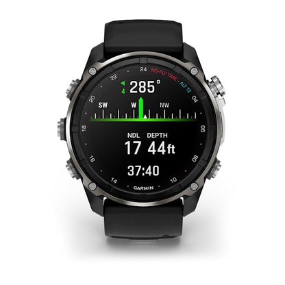Garmin Descent Mk3i 51mm smart watch with silver and black PVD titanium case and black Pebble Gray silicone band