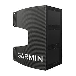 Garmin carbon fiber mast bracket for 3 units; black carbon-fiber finish with Garmin logo
