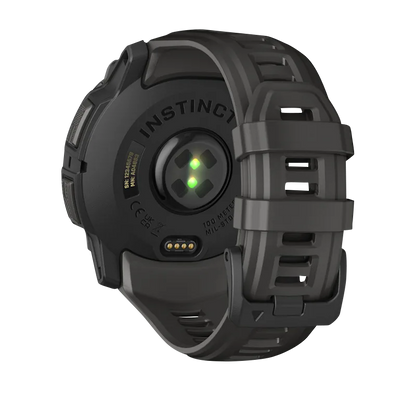 Garmin Instinct 3 AMOLED, (50mm) Black with Charcoal Band (010-03020-00) back view showcasing its sleek design.