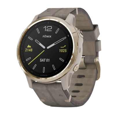 Garmin Fenix 6S Sapphire Light Goldtone with Shale Gray Leather Band (010-02159-39) by Garmin