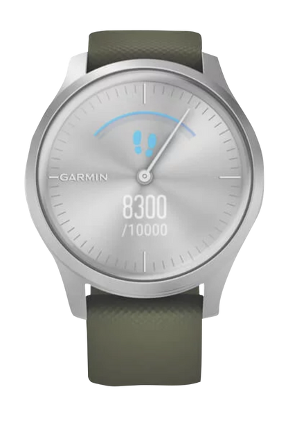 Garmin Vivomove Style - Silver Aluminum Case with Moss Silicone Band (010-02240-01)