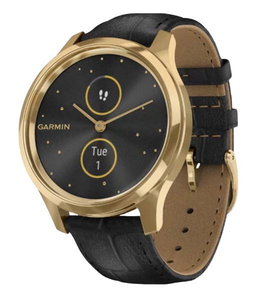 Garmin Vívomove Luxe - 24K Gold PVD Stainless Steel Case with Black Embossed Italian Leather Band (010-02241-02) by Garmin