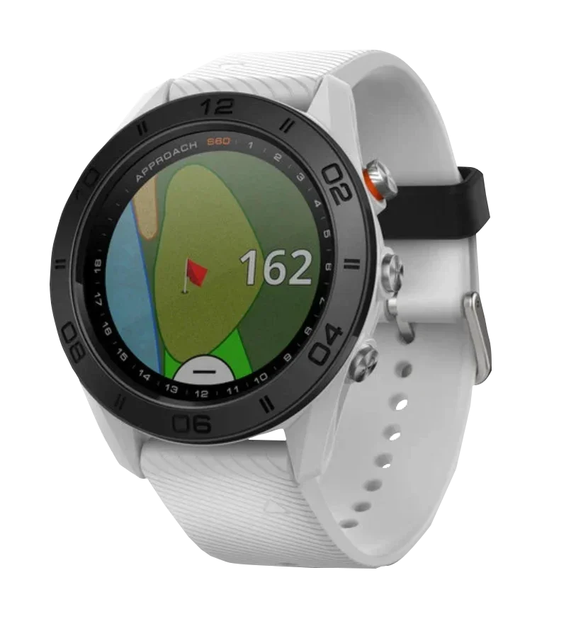 Garmin Approach S60 golf GPS smartwatch with rangefinder, white strap, certified refurbished