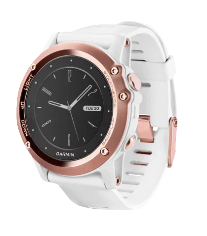 Garmin Fenix 3 GPS smartwatch, white band with rose-gold bezel, certified refurbished
