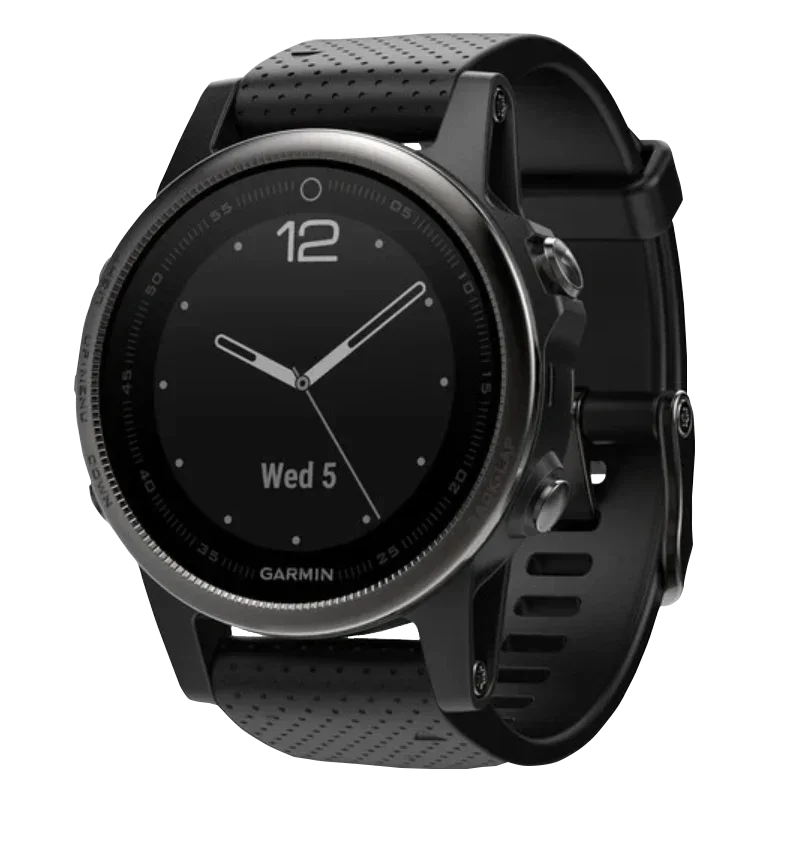 Garmin Fenix 5S Sapphire GPS smartwatch with black band, Garmin Certified Refurbished.