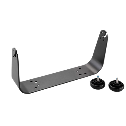 Garmin bail mount with knobs for GPSMAP 7x10, gray metal bracket with mounting holes and two knobs
