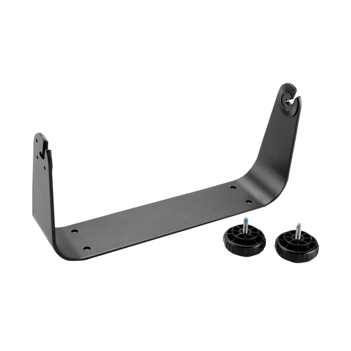 Garmin bail mount with knobs for GPSMAP 800 Series; dark gray metal bracket with two mounting knobs