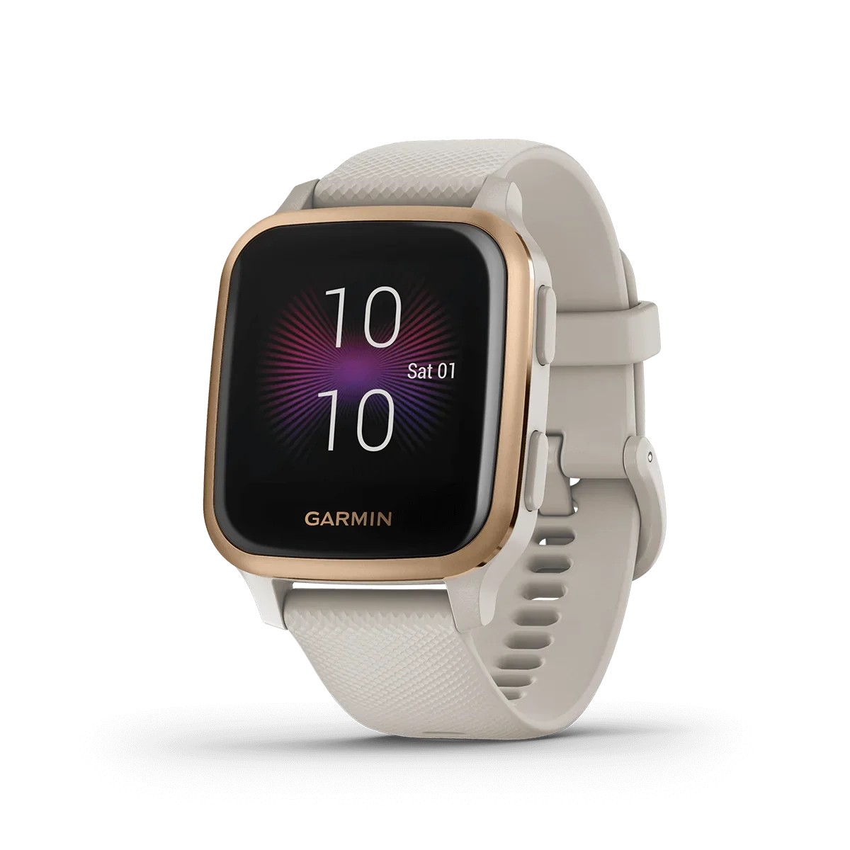 Garmin Venu Sq Music smartwatch, Light Sand silicone band with gold-tone bezel