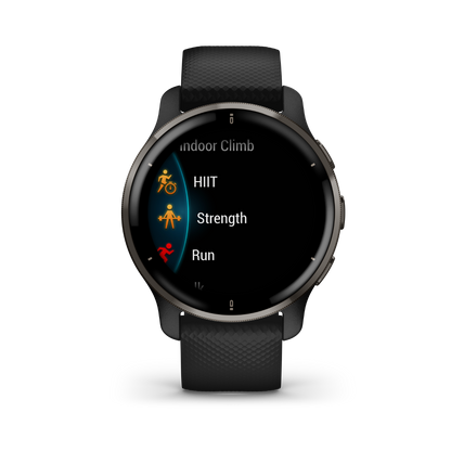 Garmin Venu 2 Plus - Slate Stainless Steel Bezel with Black Case and Silicone Band (010-02496-01)