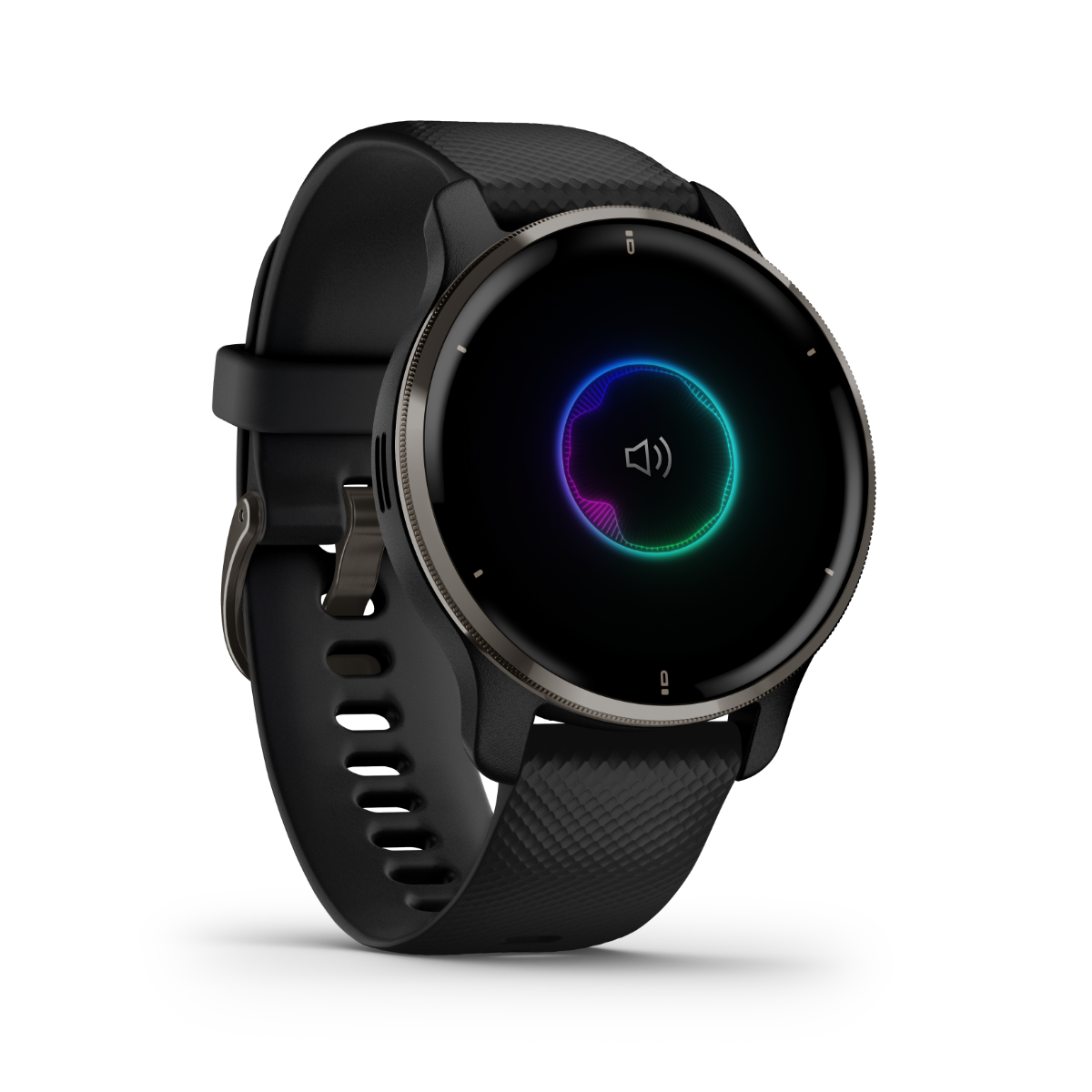 Garmin Venu 2 Plus - Slate Stainless Steel Bezel with Black Case and Silicone Band (010-02496-01)
