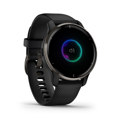 Garmin Venu 2 Plus - Slate Stainless Steel Bezel with Black Case and Silicone Band (010-02496-01)