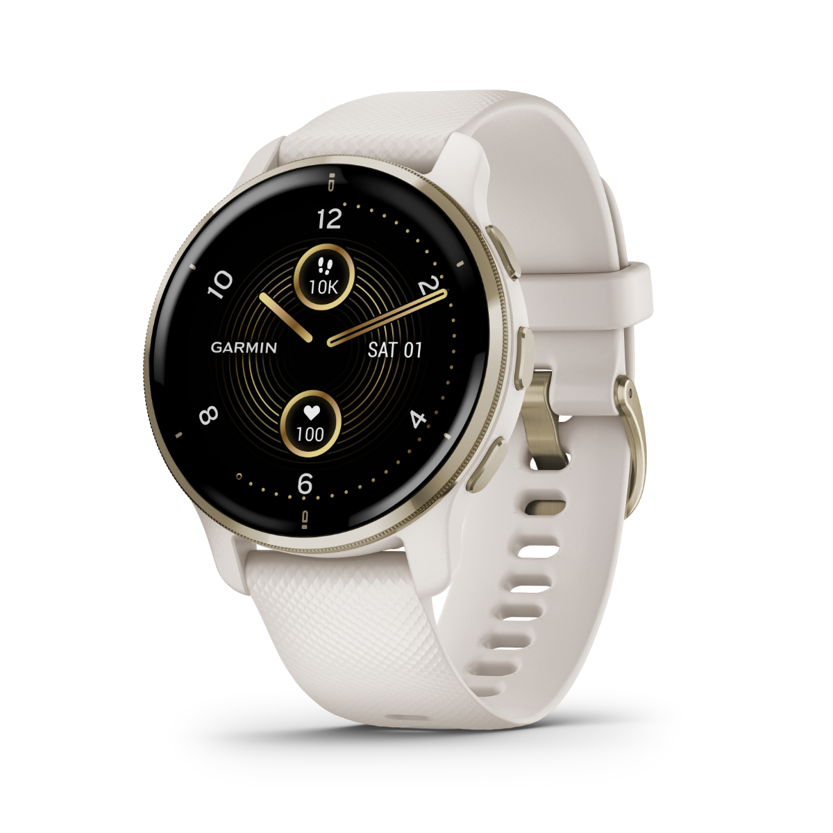 Garmin Venu 2 Plus, Cream Gold with Silicone Band (Garmin Certified Refurbished)