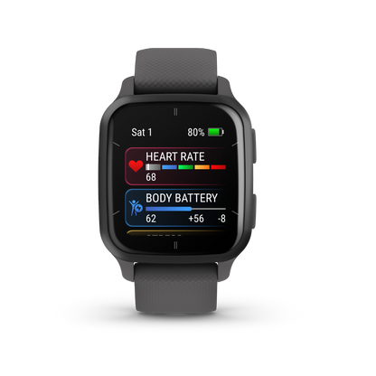 Garmin Venu Sq 2, Slate Aluminum Bezel with Shadow Gray Case and Silicone Band (010-02701-00)