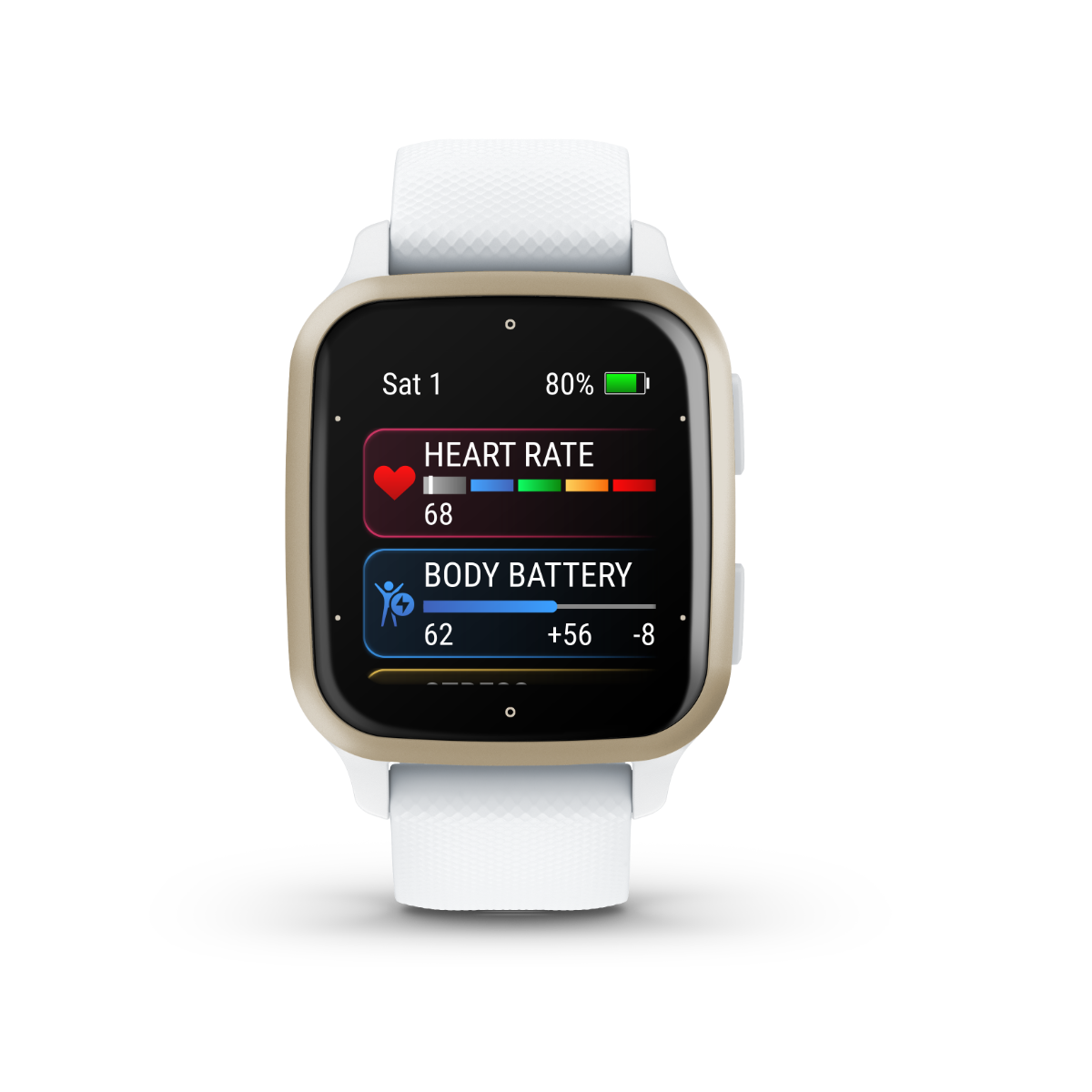 Garmin Venu Sq 2, Cream Gold Aluminum Bezel with White Case and Silicone Band (010-02701-01)