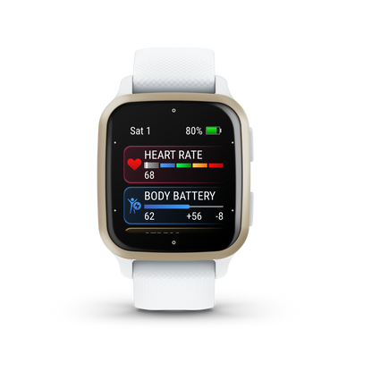 Garmin Venu Sq 2, Cream Gold Aluminum Bezel with White Case and Silicone Band (010-02701-01)