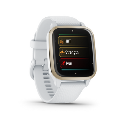 Garmin Venu Sq 2, Cream Gold Aluminum Bezel with White Case and Silicone Band (010-02701-01)