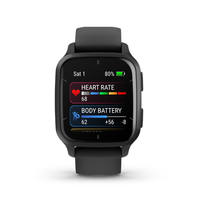 Garmin Venu Sq 2 Music, Slate Aluminum Bezel with Black Case and Silicone Band (010-02700-00)