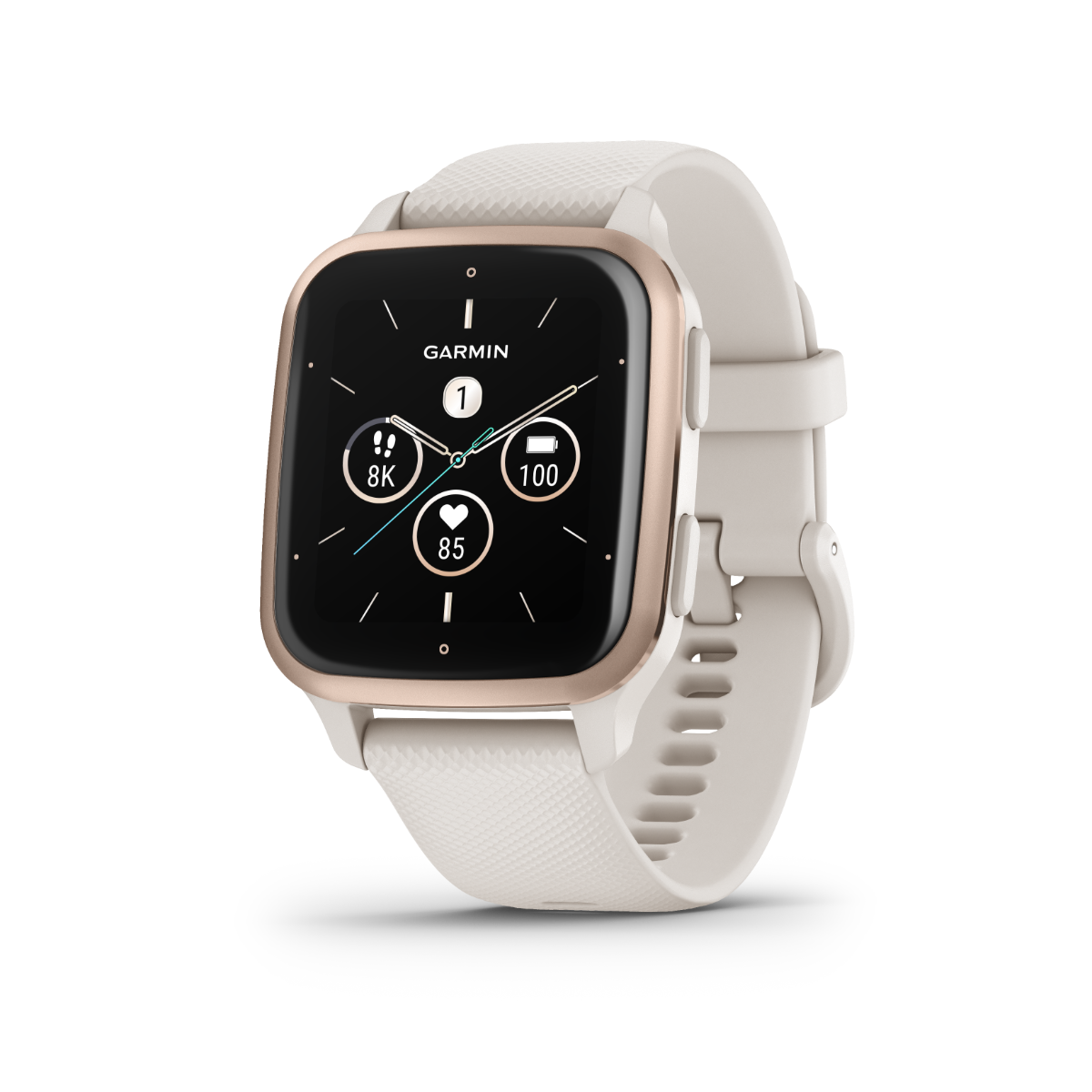 Garmin Venu Sq 2, Music, Peach Gold Aluminum Bezel with Ivory Case and Silicone Band (010-02700-01)