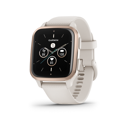 Garmin Venu Sq 2, Music, Peach Gold Aluminum Bezel with Ivory Case and Silicone Band (010-02700-01)