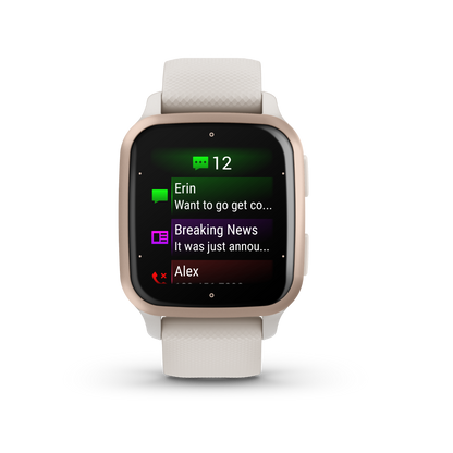 Garmin Venu Sq 2, Music, Peach Gold Aluminum Bezel with Ivory Case and Silicone Band (010-02700-01)