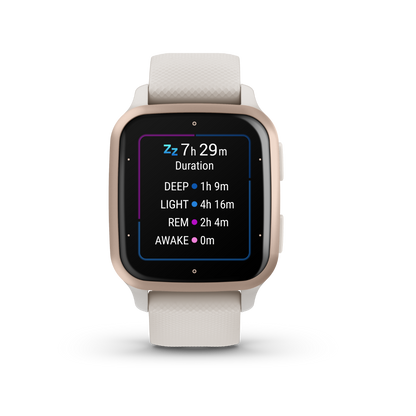 Garmin Venu Sq 2, Music, Peach Gold Aluminum Bezel with Ivory Case and Silicone Band (010-02700-01)