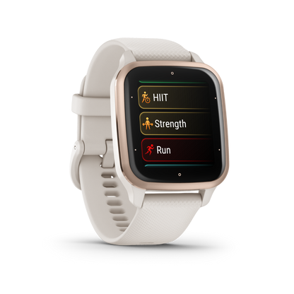 Garmin Venu Sq 2, Music, Peach Gold Aluminum Bezel with Ivory Case and Silicone Band (010-02700-01)