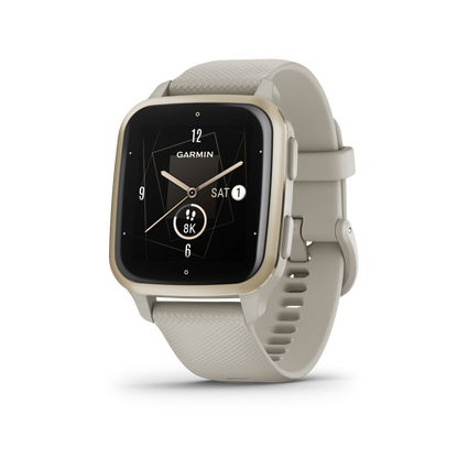 Garmin Venu Sq 2 Music, Cream Gold Aluminum Bezel with French Gray Case and Silicone Band (010-02700-02)