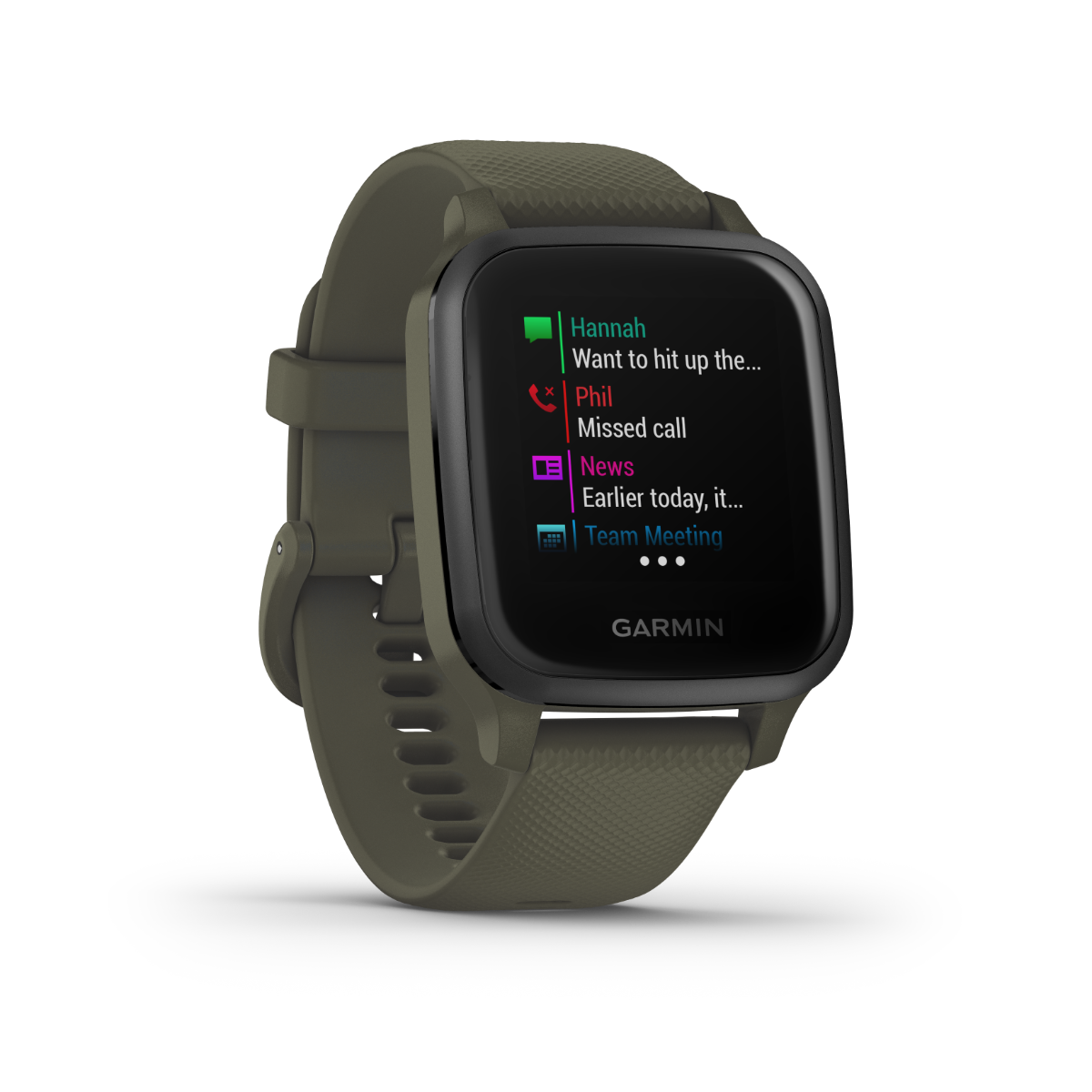 Garmin Venu Sq Music, GPS Smartwatch Moss with Slate Bezel (010-02426-03)