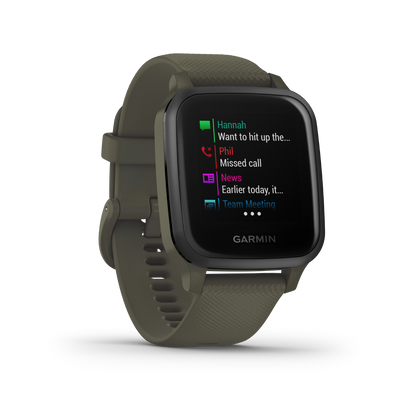 Garmin Venu Sq Music, GPS Smartwatch Moss with Slate Bezel (010-02426-03)