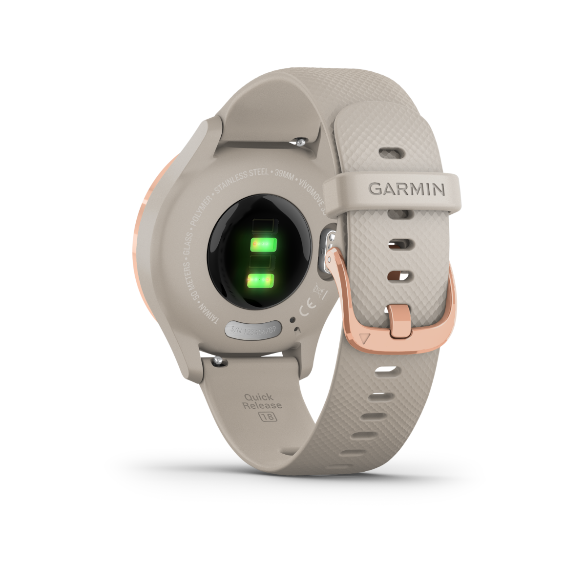 Garmin Vívomove 3S, Rose Gold w/ Light Sand Band, GPS Smartwatch (Garmin Certified Refurbished)